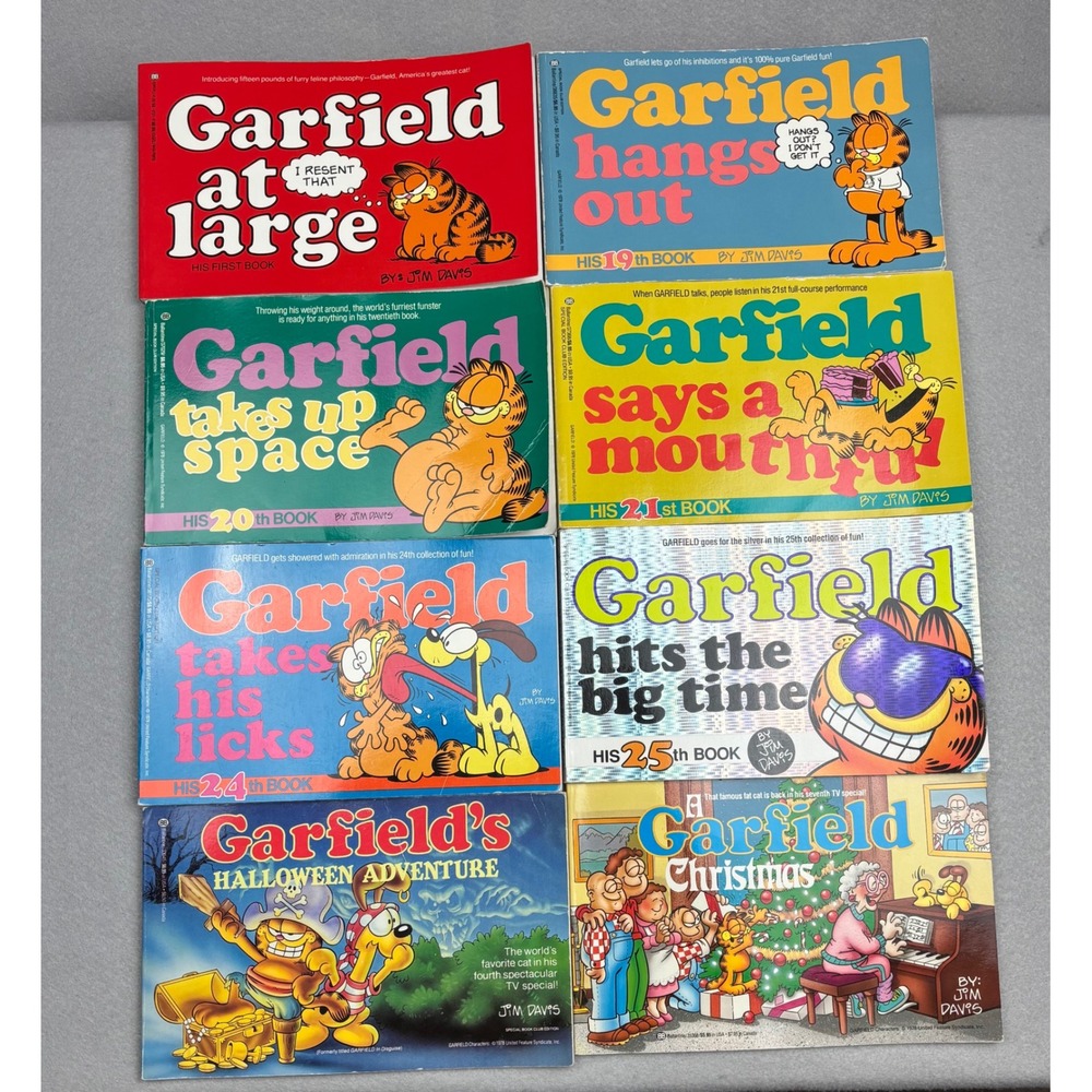 Vintage Garfield Paperback Book Lot of 8 Jim Davis First Book TV Specials Comic
